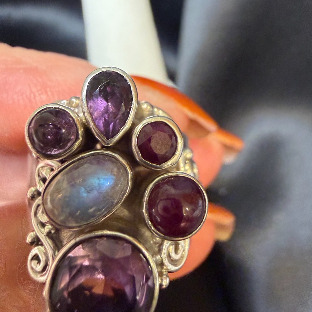 Sterling Silver Purple & Blue Multi-Gem Cocktail Ring